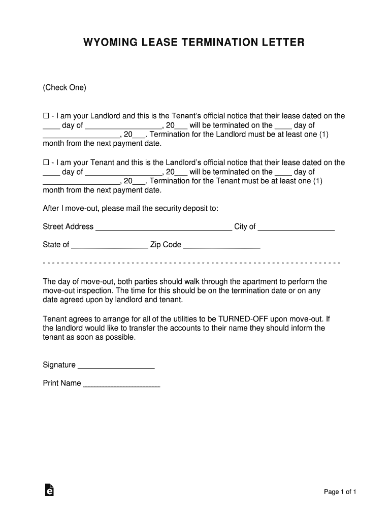 Wyoming Lease Termination Letter  Form