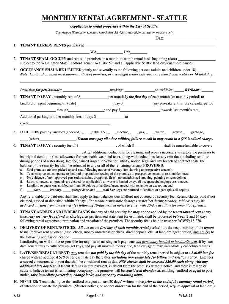  Monthly Rental Agreement Form City of Seattle 2015-2024