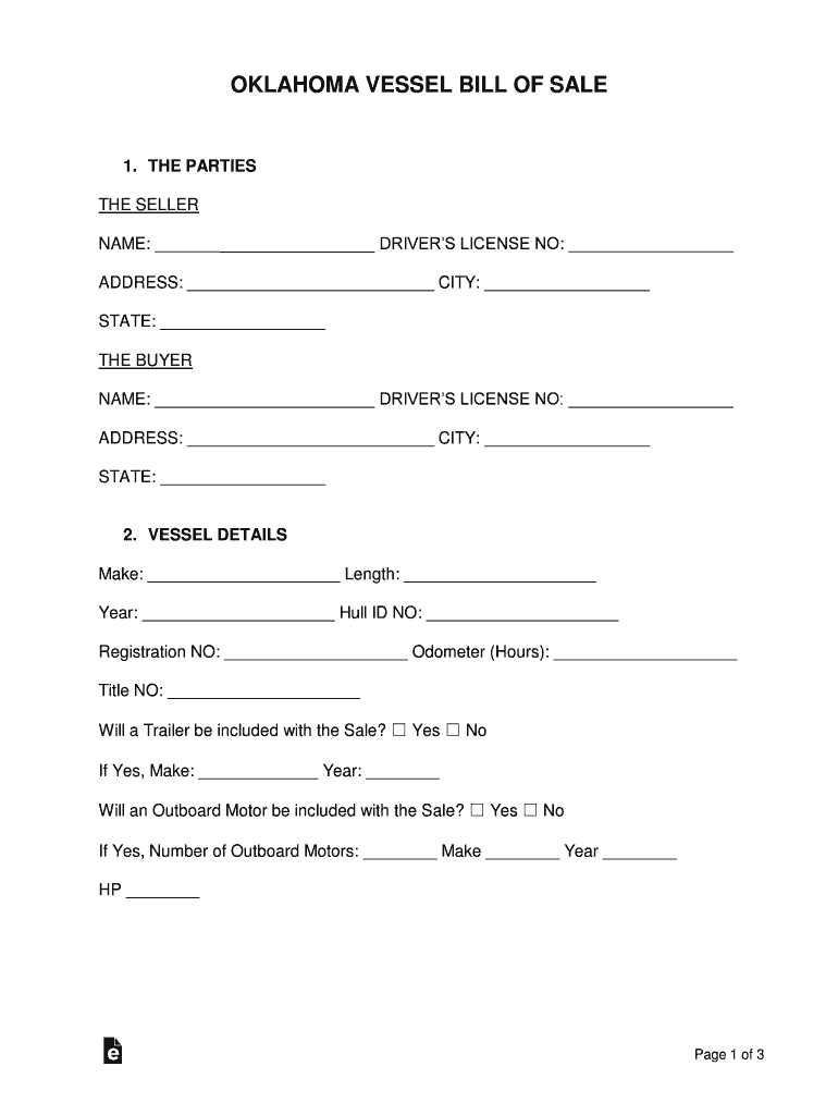 Oklahoma Vessel Bill of Sale Form WordPDFeForms