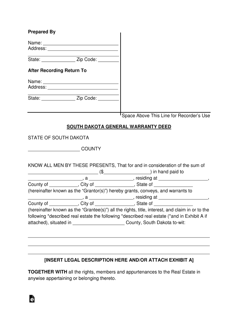 South Dakota General Warranty Deed  Form