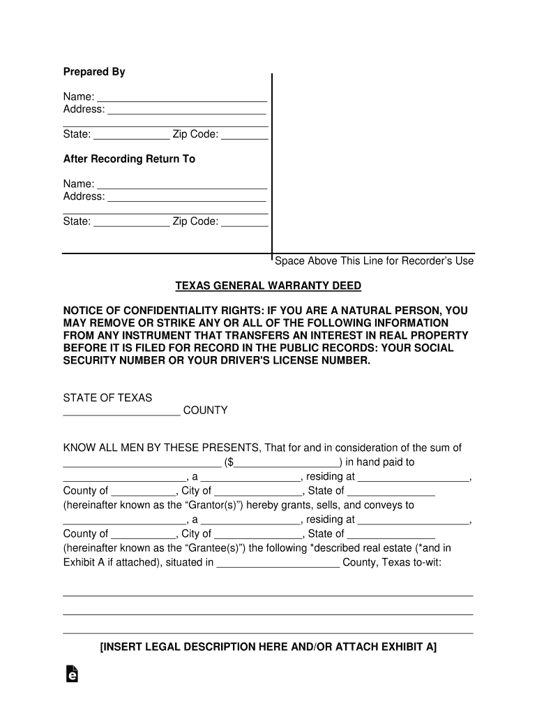 Texas General Warranty Deed Form