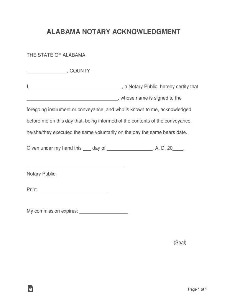 Get and Sign Alabama Notary Acknowledgement Form