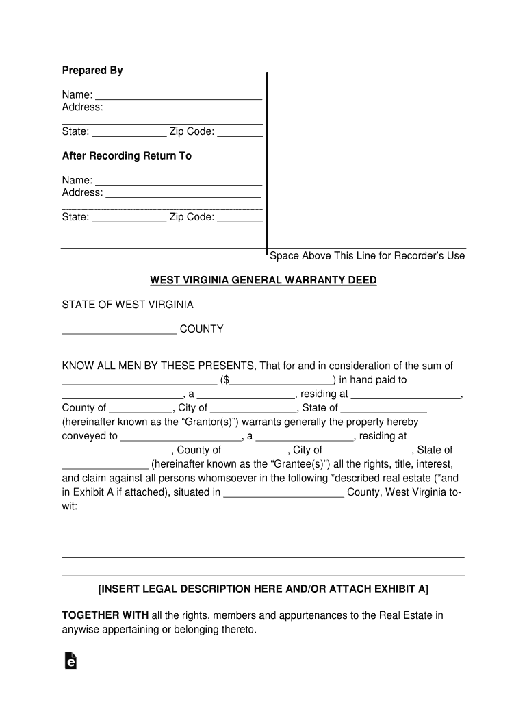 West Virginia General Warranty Deed Form