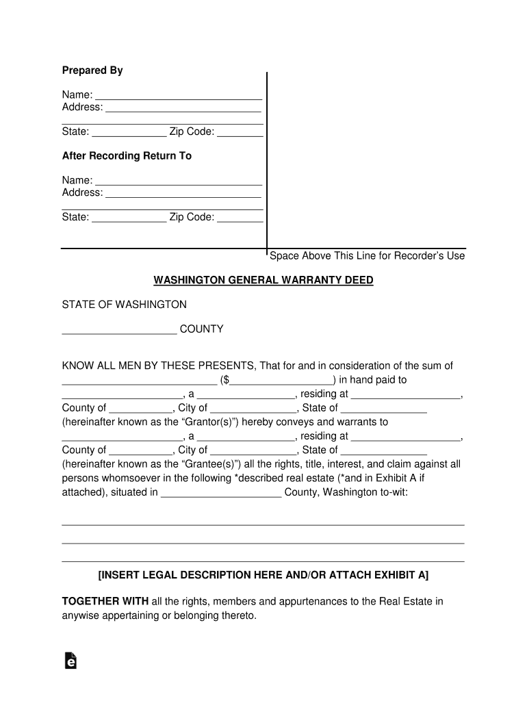 Washington General Warranty Deed Form