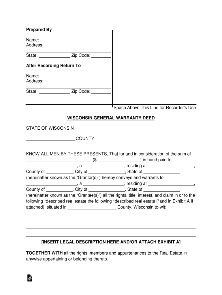 Wisconsin General Warranty Deed Form