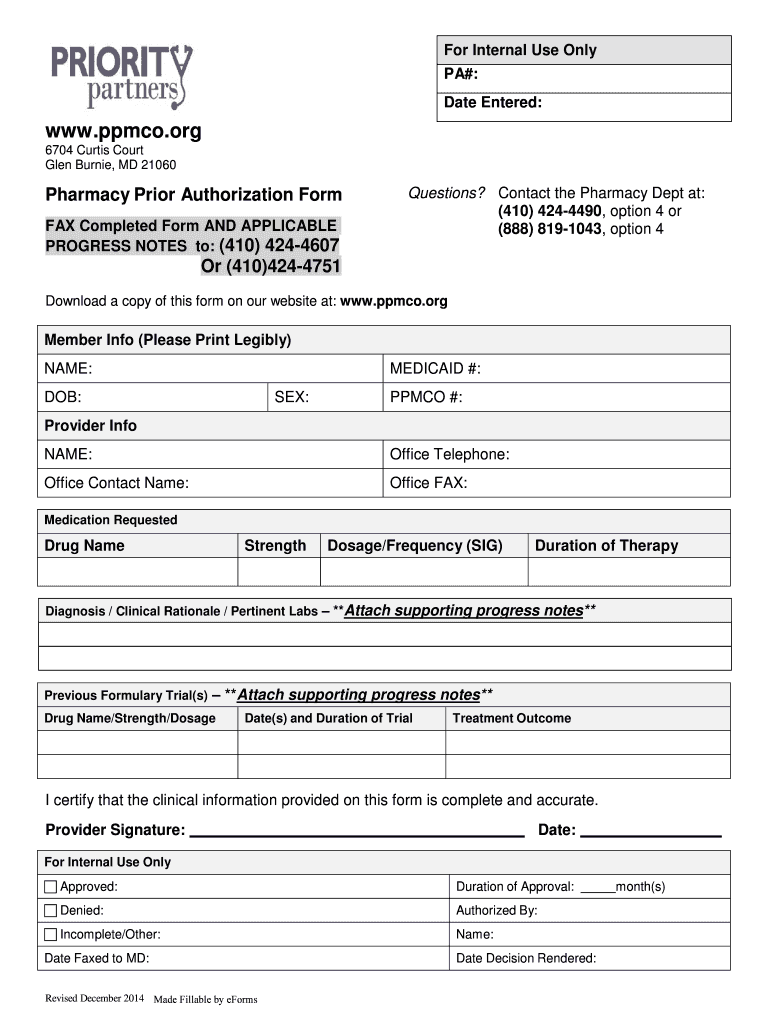 Priority Partners Prior Authorization Form