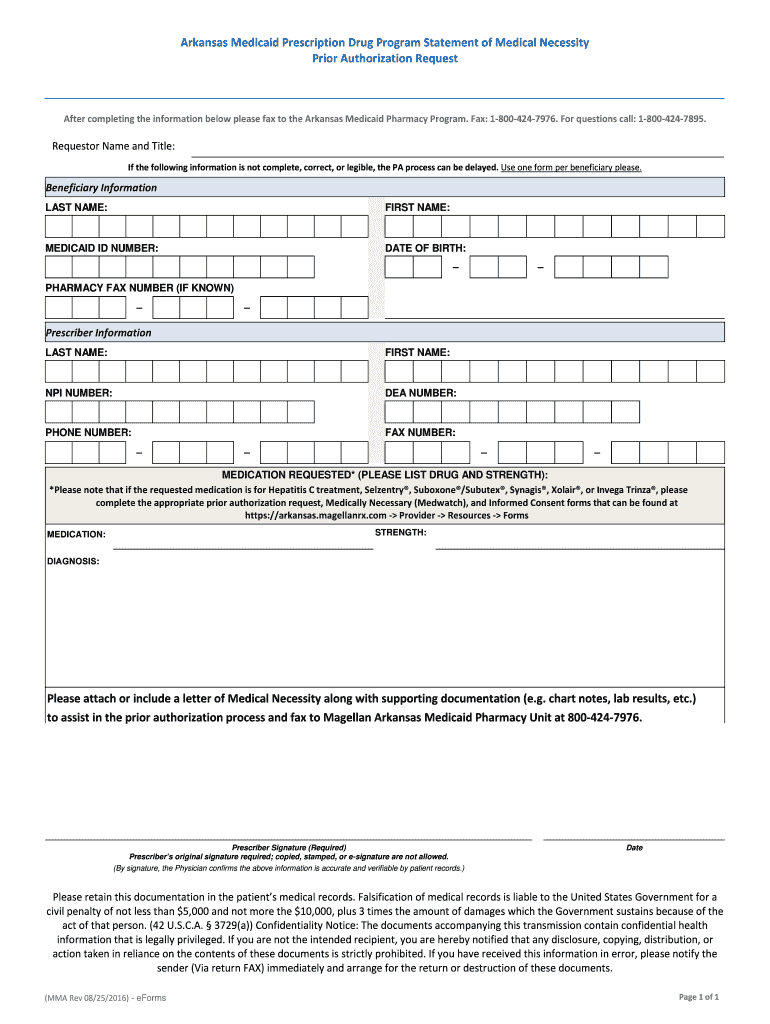  Arkansas Medicaid Guidelines and Prior Authorization Form 2016
