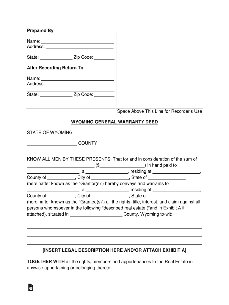 Wyoming General Warranty Deed Form