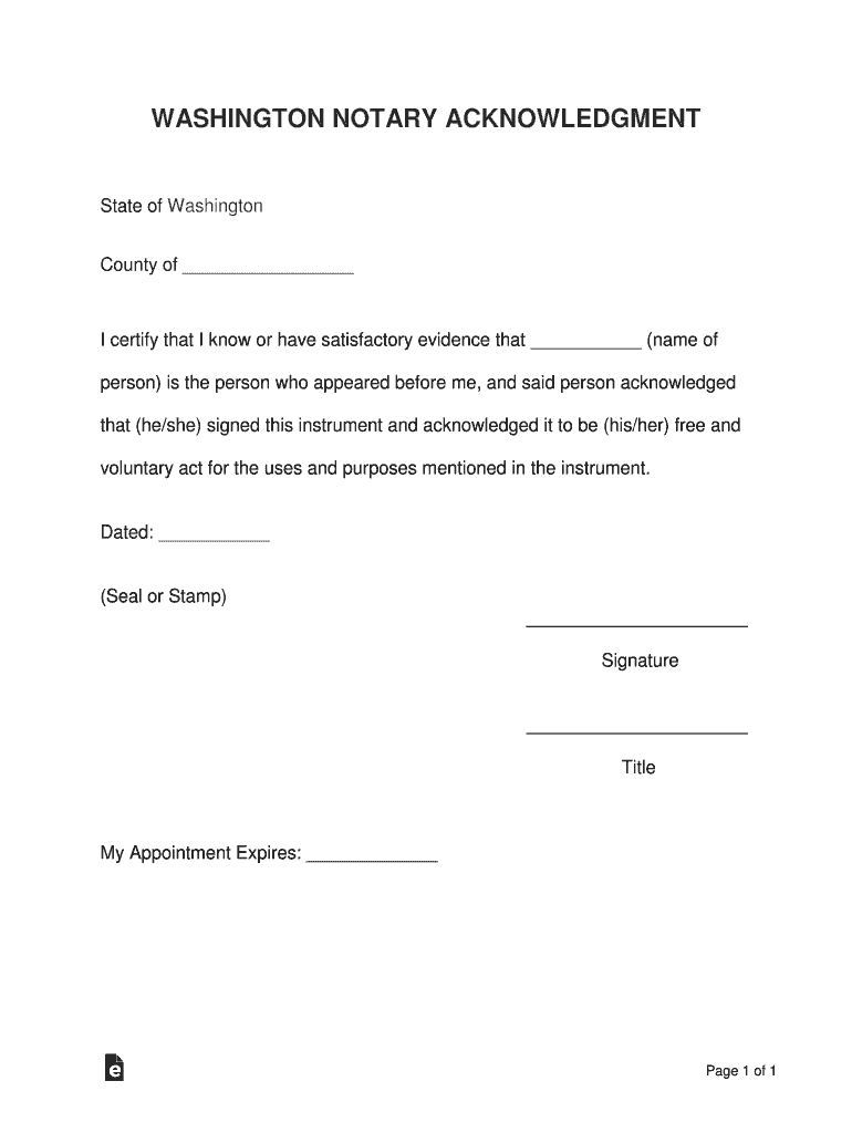 Washington Notary Acknowledgement Form