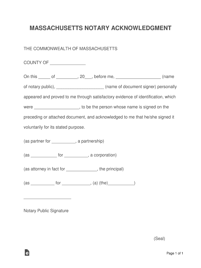 Massachusetts Notarial Certificate Jurat PDF Word  Form
