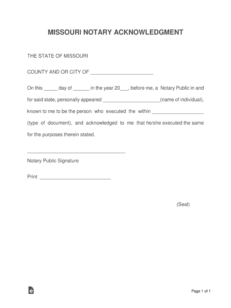 Missouri AcknowledgmentsIndividualUS Legal Forms