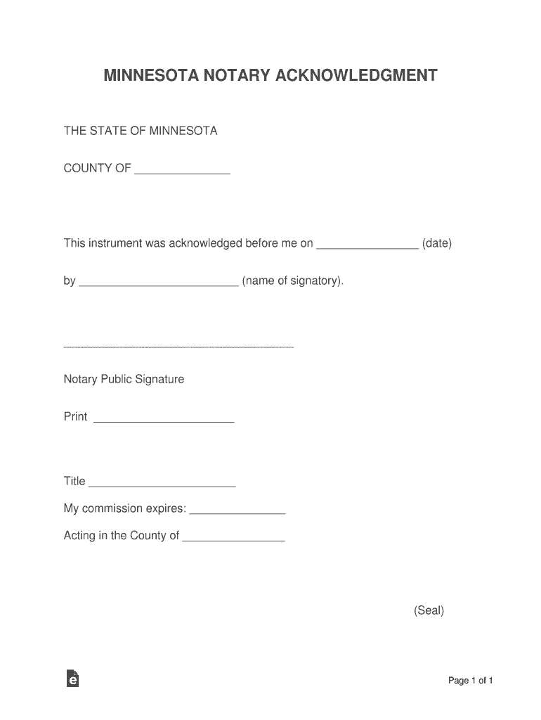 Minnesota Notary Acknowledgement Form