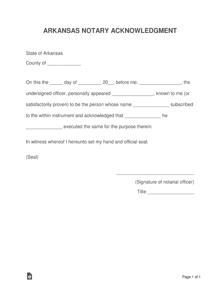 Arkansas Notary Acknowledgment Form