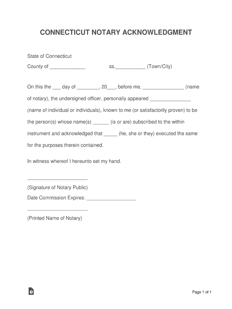 Connecticut Notary Acknowledgment Form