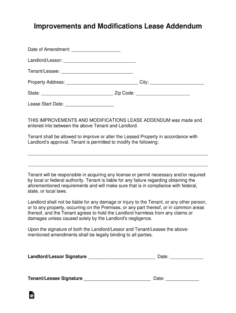 Improvements and Modifications Lease Addendum  Form