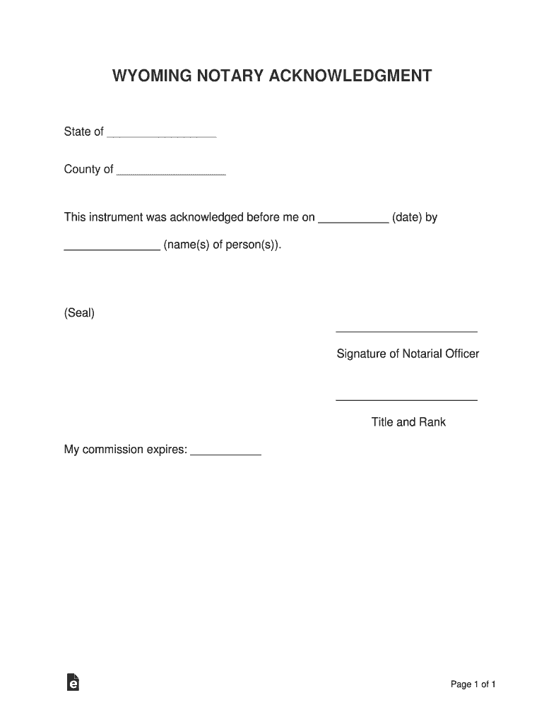 Wyoming Notary Acknowledgment Form PDF EForms