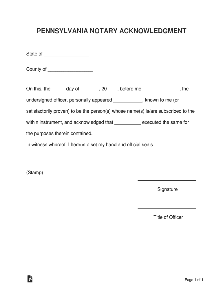 Pennsylvania Notary Acknowledgement Form