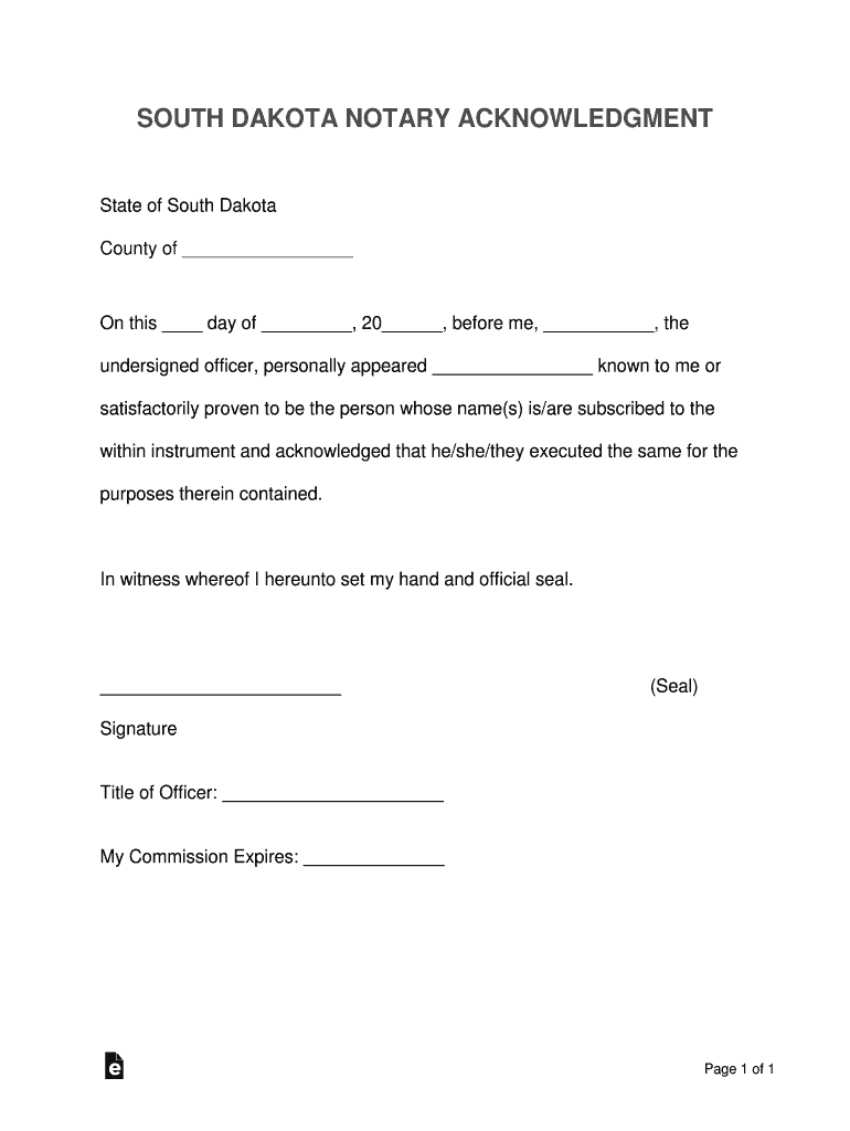South Dakota Notary Acknowledgement Form