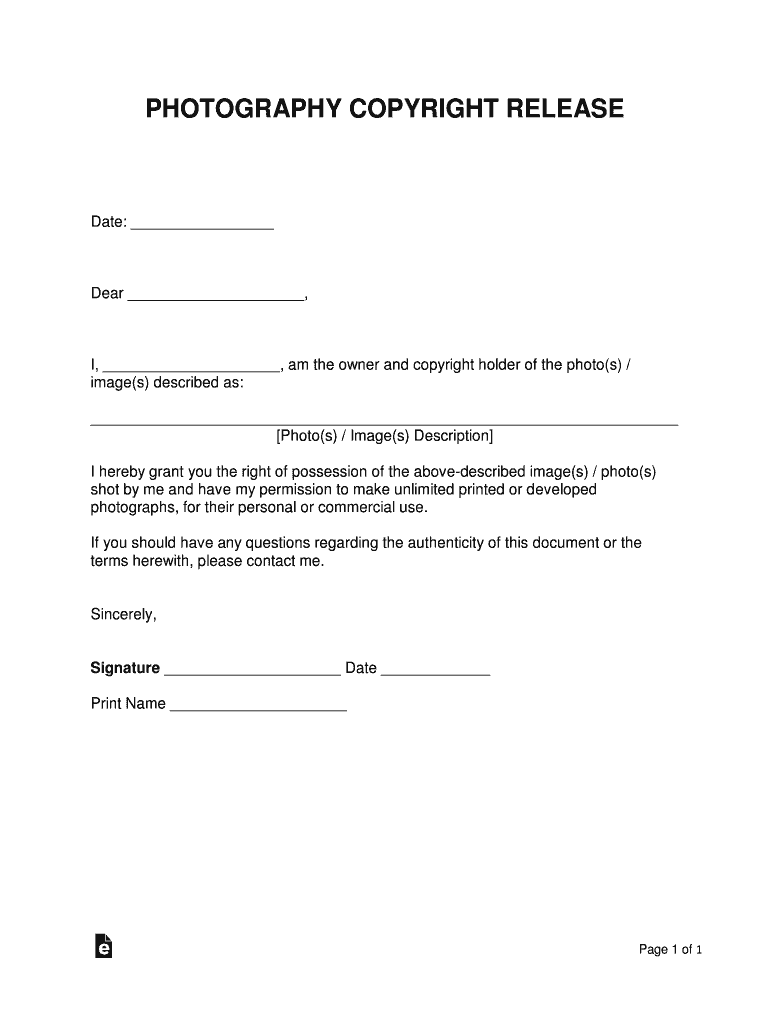 Photography Copyright Release Form