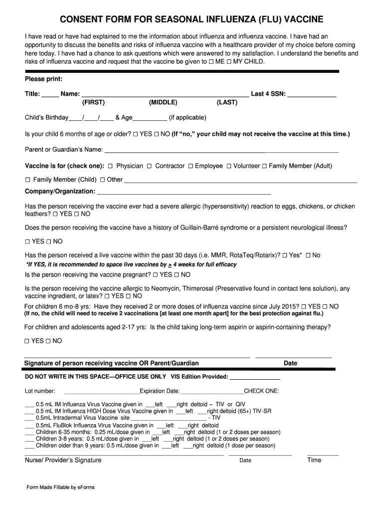 Form Seasonal Influenza Vaccine