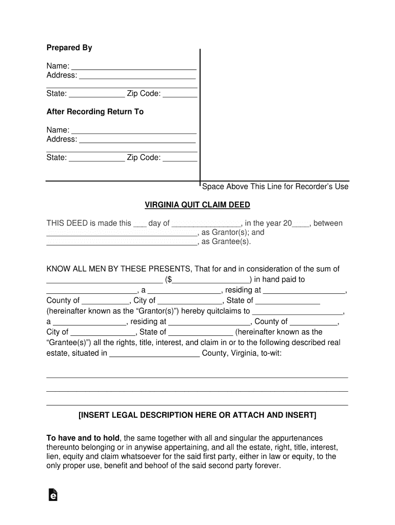 Virginia Quit Claim Deed Form PDF Word EForms