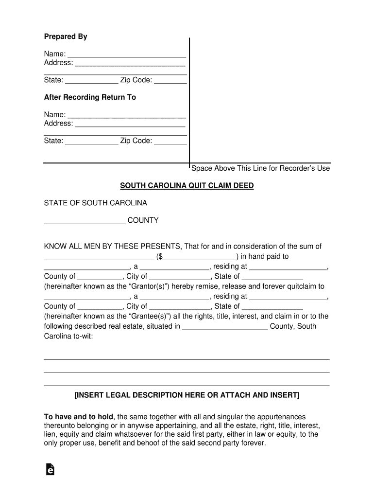  South Carolina Quit Claim Deed Form 2017-2024