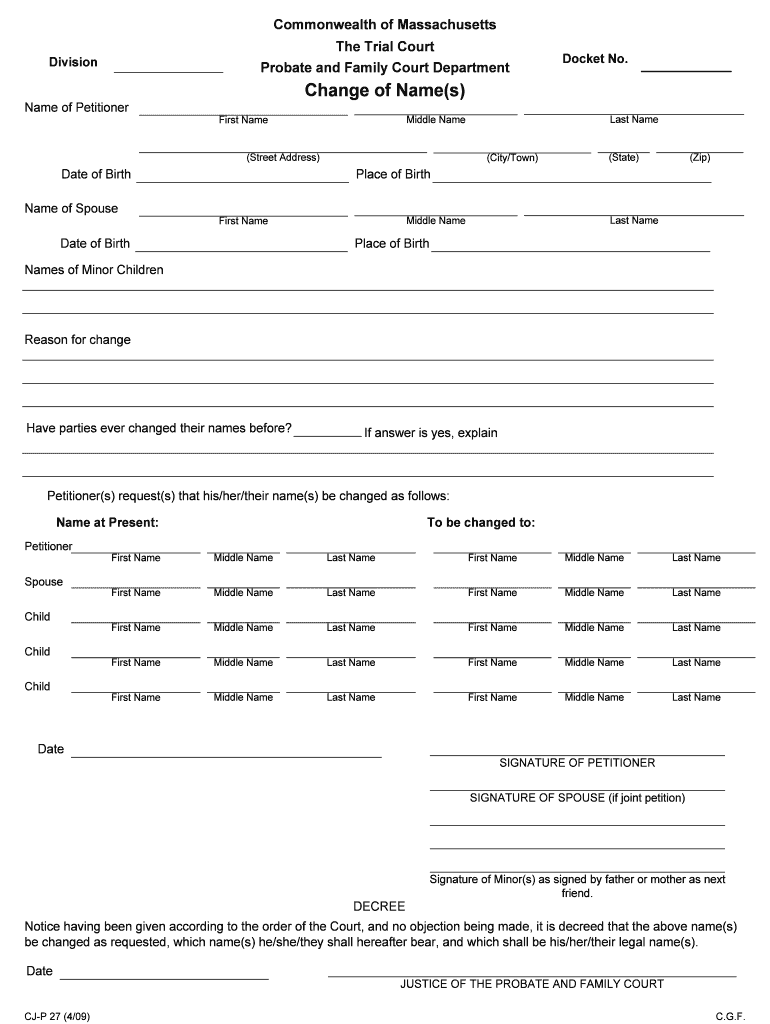  Form 49 CitationM G L C 210,6 COMMONWEALTH of 2009