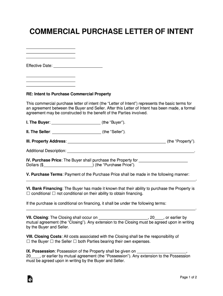 Business Purchase Letter of Intent Template PDF  Form