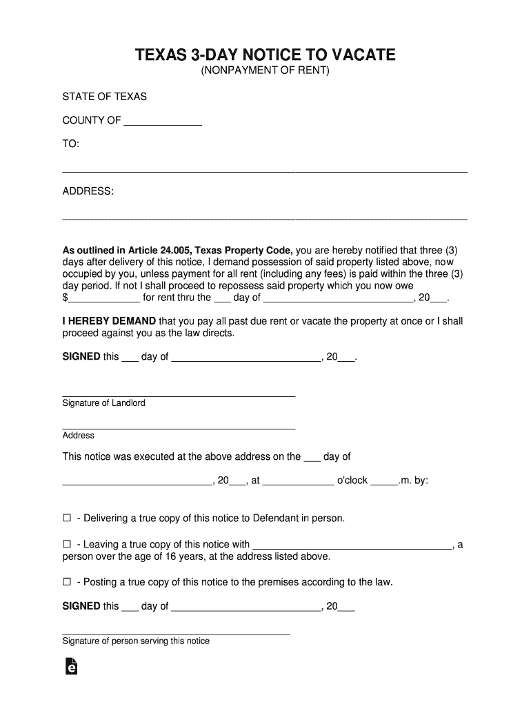 3 Day Eviction Notice Texas PDF  Form