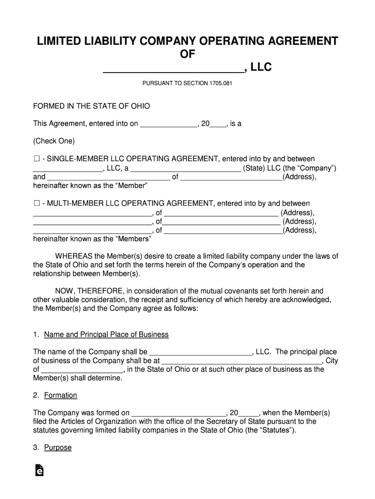 Limited Liability Company Operating Agreement Form