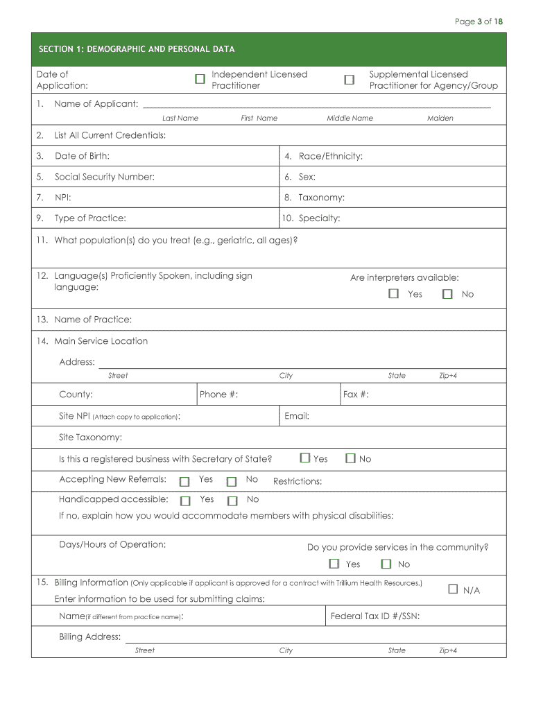 Provider Credentialing Application Trillium Health Resources  Form