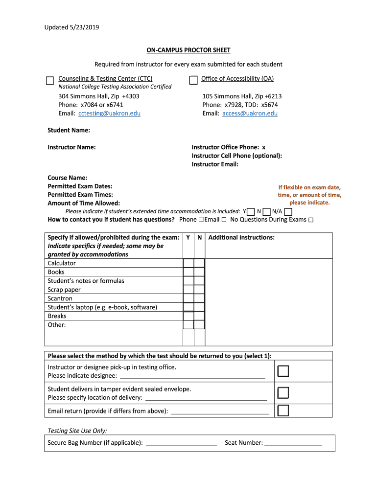  on CAMPUS PROCTOR SHEET 2019-2024