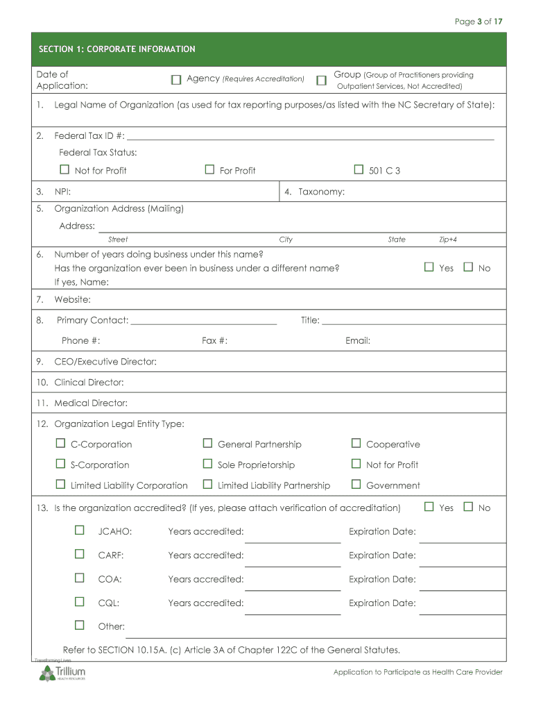 Trillium Health Application Health Care Form