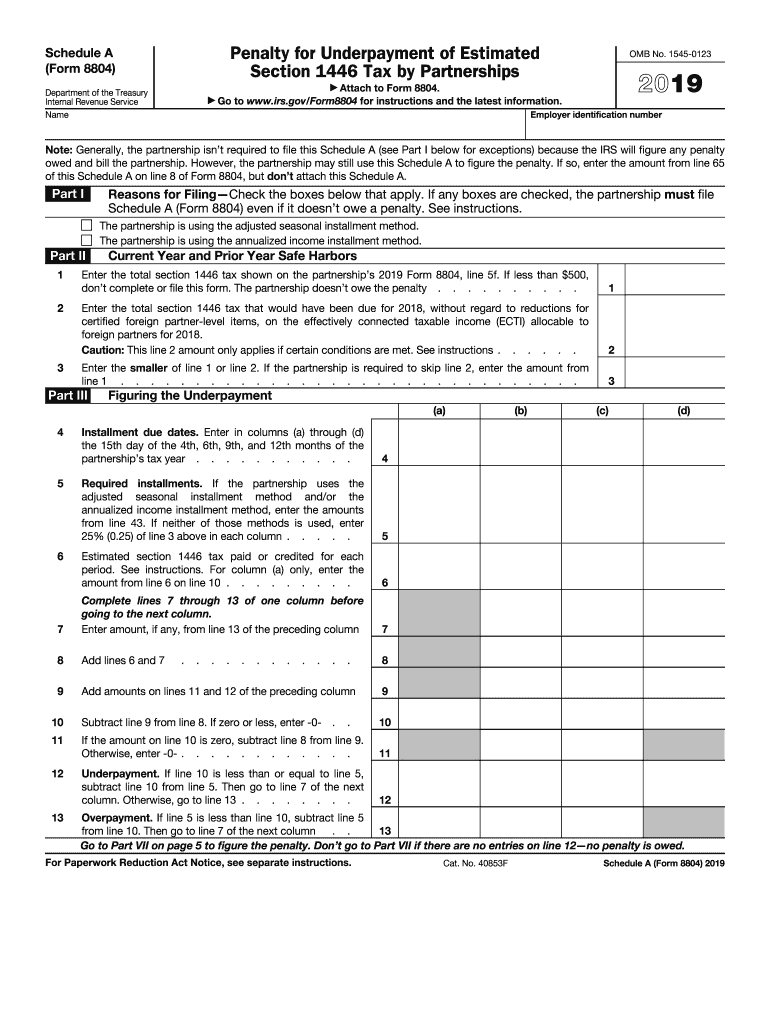  Schedule a Form 8804 Penalty for Underpayment of Estimated Section 1446 Tax by Partnerships 2018