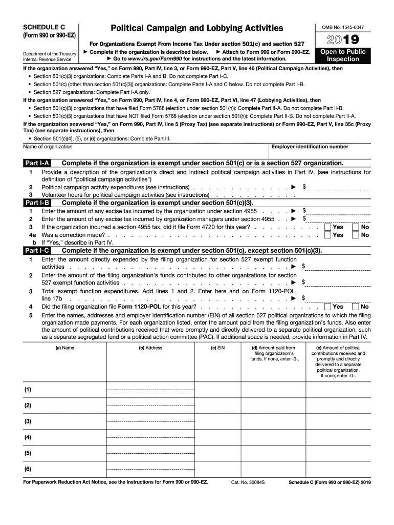  Federal Form 990 or 990 EZ Sch C Political Campaign and 2019