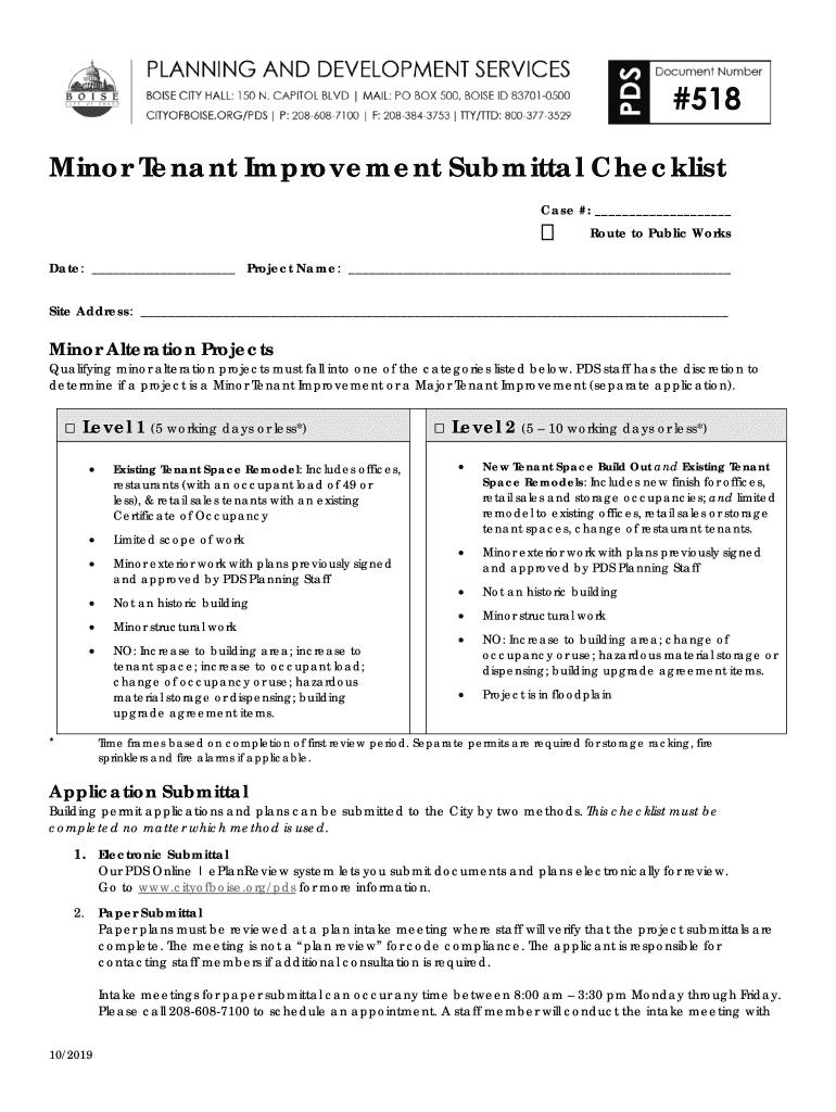 Minor Tenant Improvement Submittal Checklist  Form