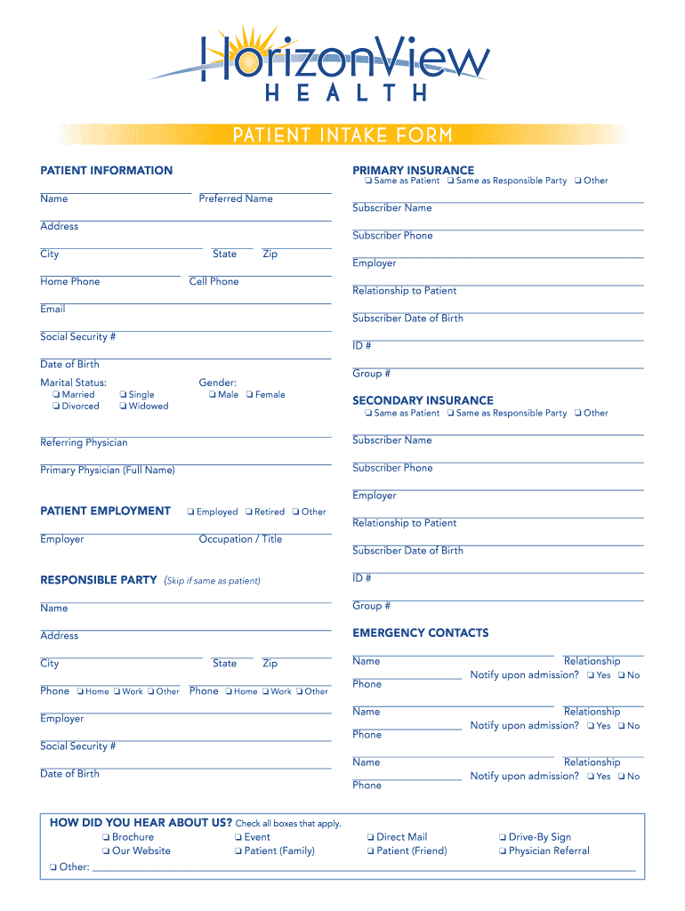 Patient Information Form Responsible Party Insurance