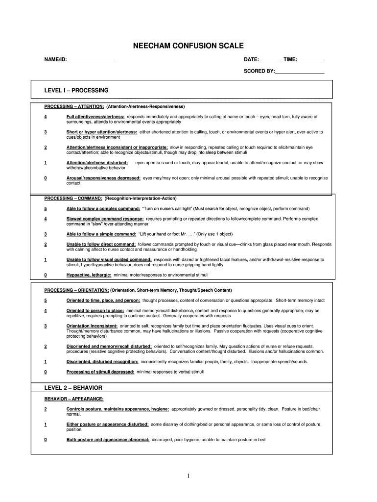 A Comparison of the CAM ICU and the NEECHAM Confusion  Form