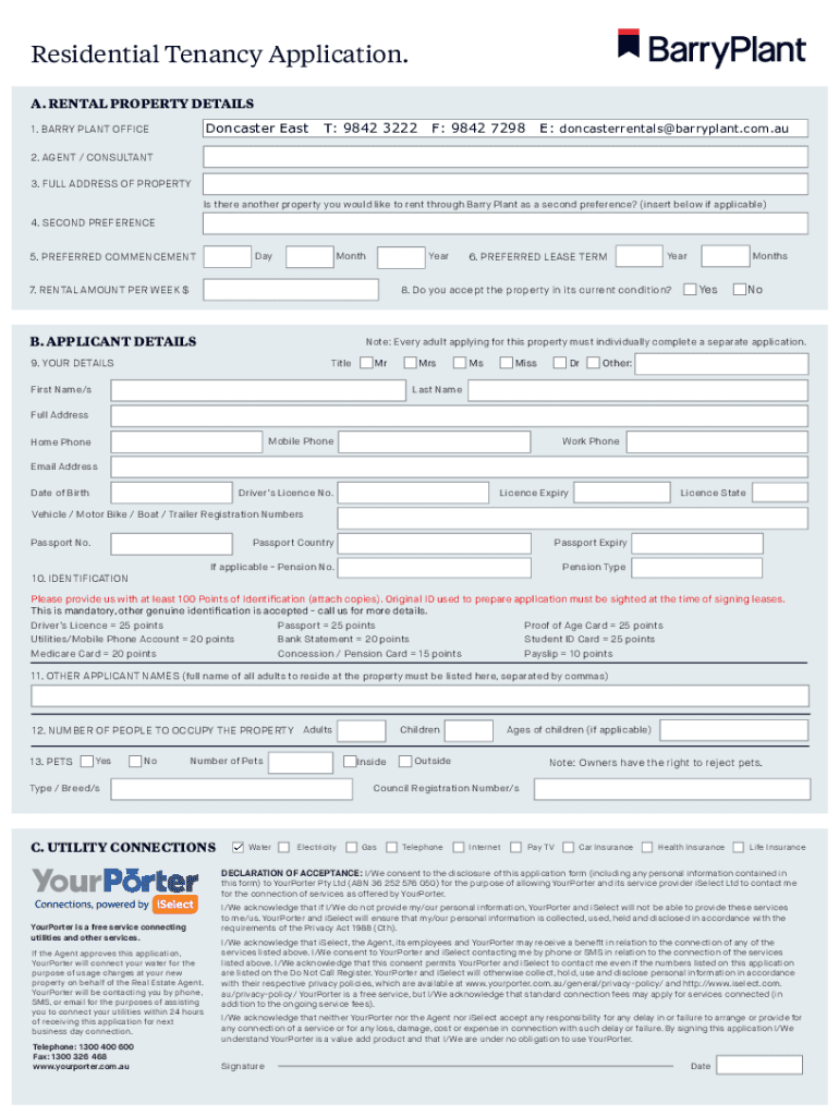 Get and Sign AU Barry Plant Residential Tenancy Application  Form