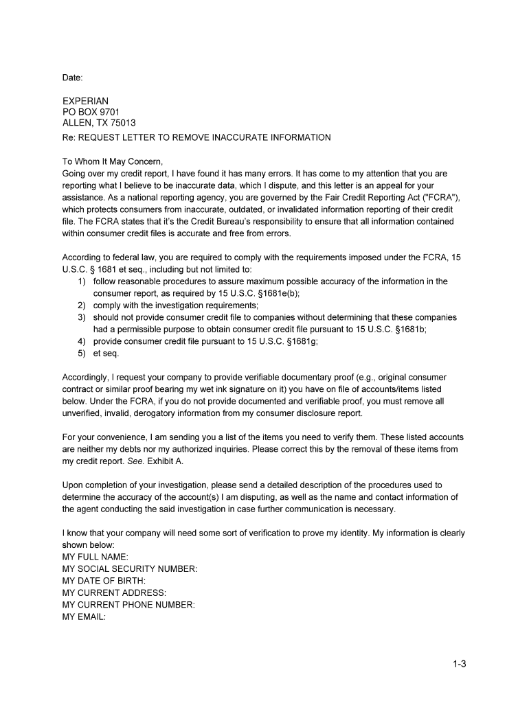 Experian Dispute Form Printable