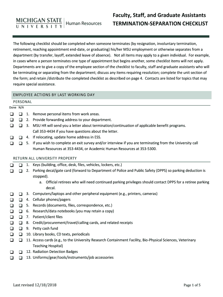 Termination Checklist Michigan State University College of 2018
