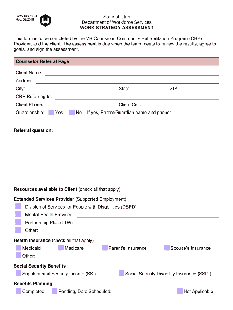 WORK STRATEGY ASSESSMENT  Form
