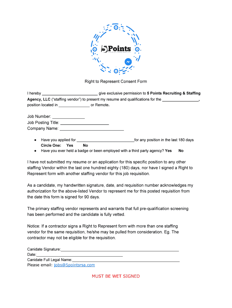 Right to Represent Recruiter Template  Form
