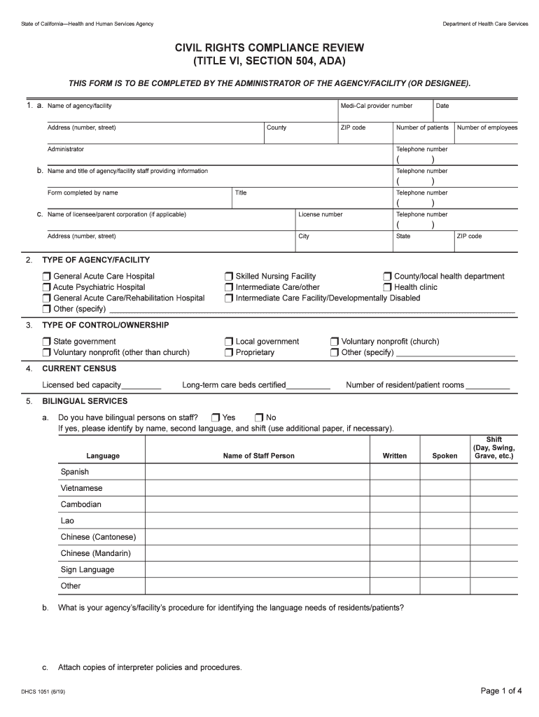 DHCS Discrimination Complaint Form State of California