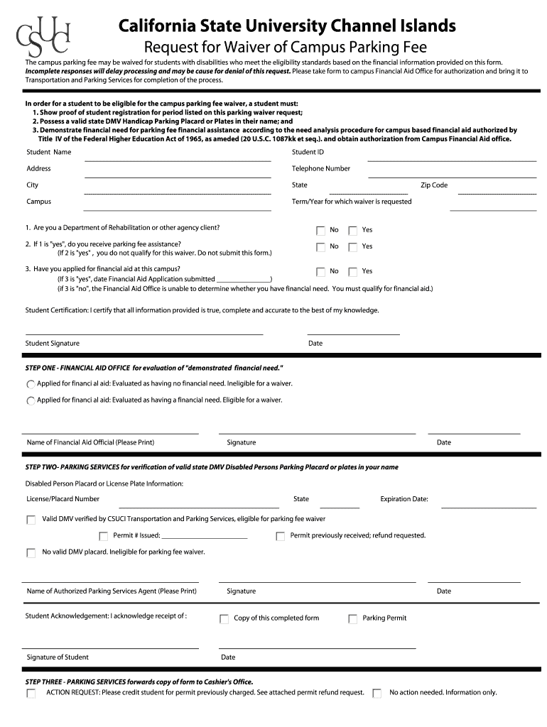 Request for Waiver of Campus Parking Fee Form