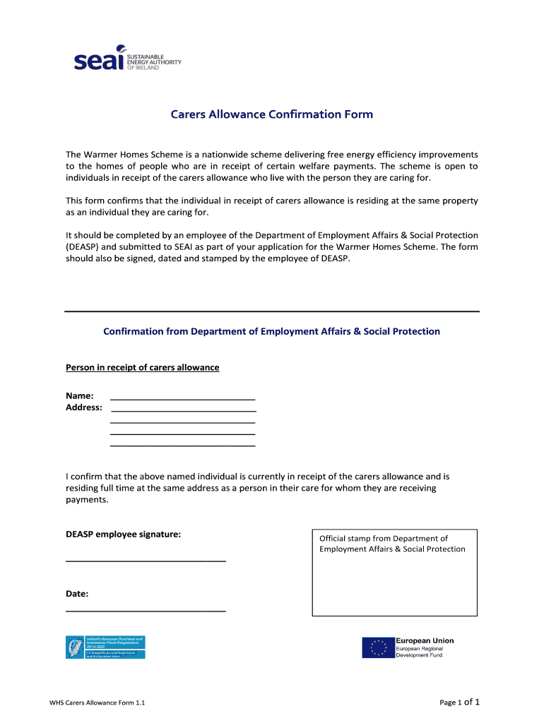 Carers Allowance Confirmation Form