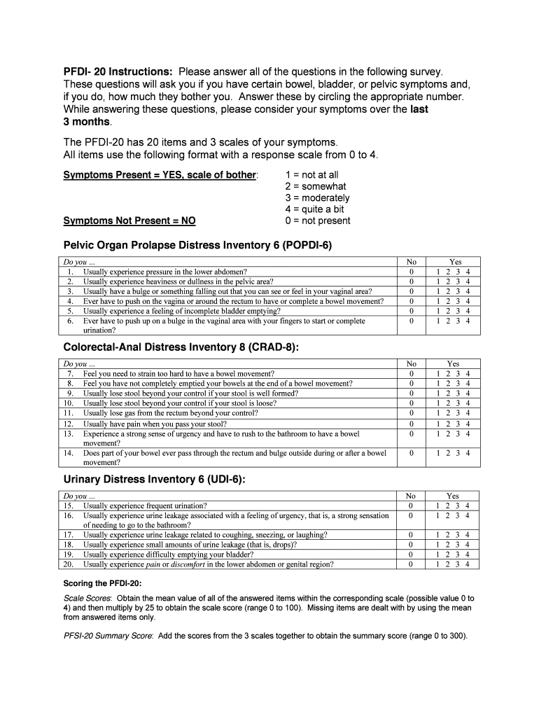 The PFDI 20 Has 20 Items and 3 Scales of Your Symptoms  Form