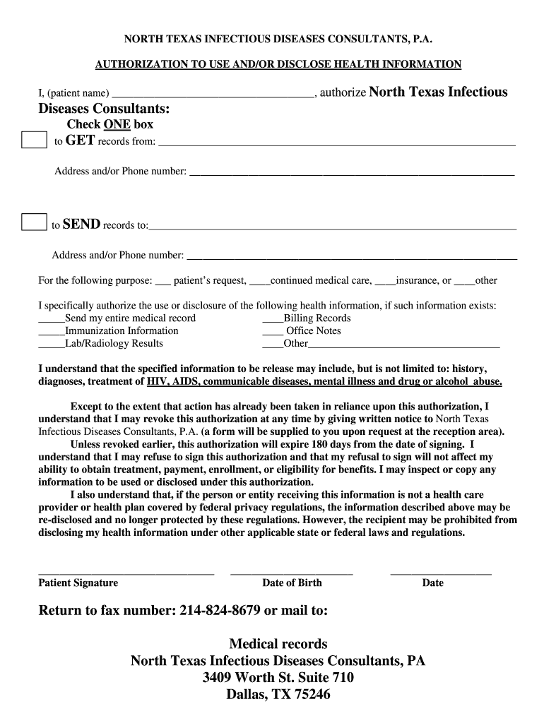 North Texas Infectious Diseases Consultants, PA 3409 Worth  Form