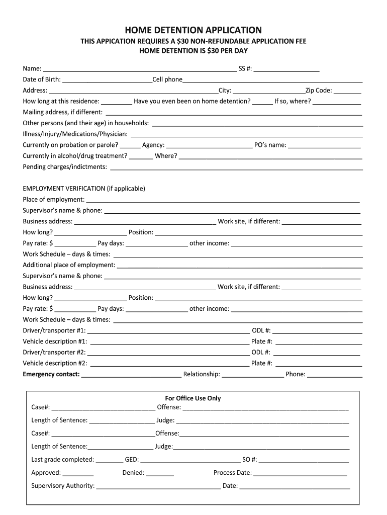 Sacramento Home Detention Application  Form