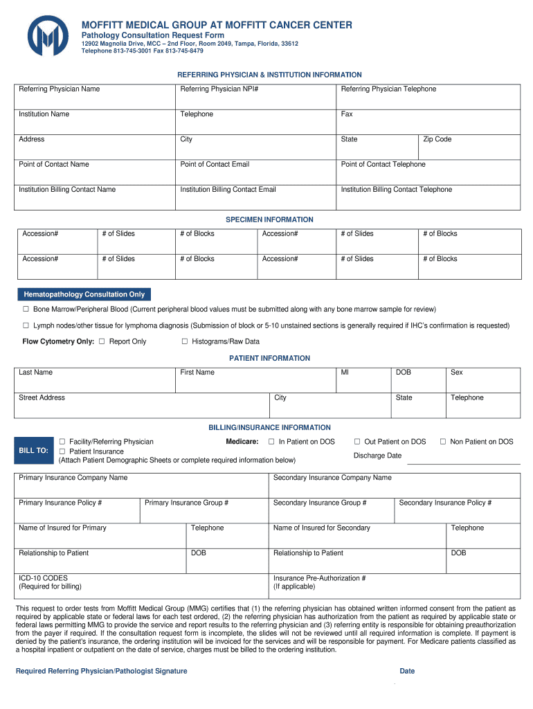 Pathology Consultation Request Form Moffitt Cancer Center